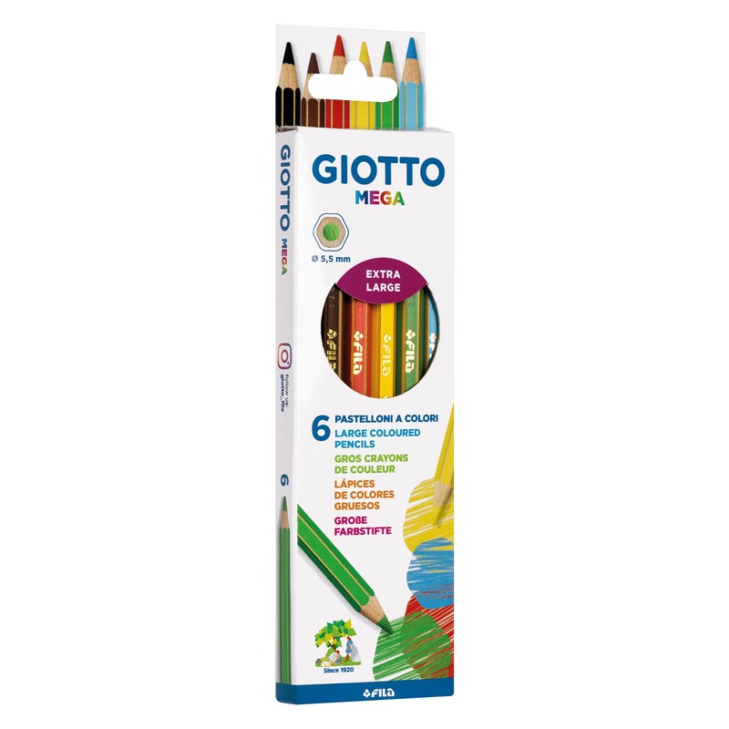 Giotto Mega F225800 Hexagonal Coloured Pencils in 6 Colours, with