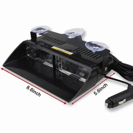 12V Multi Coloured 16 LEDs High Brightness LED Law Enforcement Emergency Beacon Hazard Warning Strobe Light Danger Light For Car Truck Trailer SUV Internal Roof/Dashboard/Windshield with Suction Cup