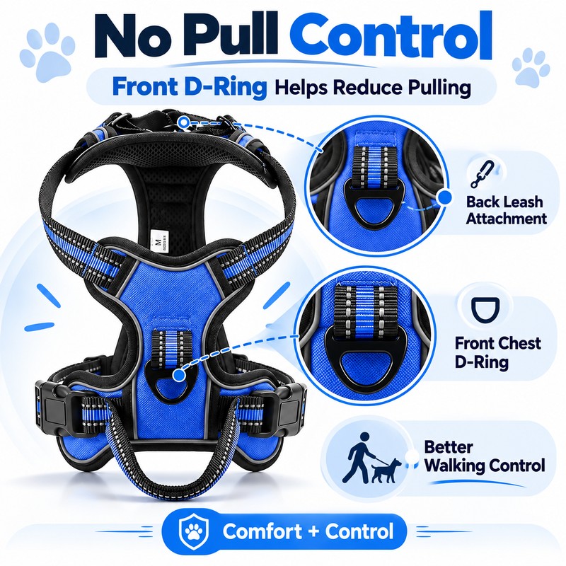 Adjustable Reflective Dog Harness for Daily Walks – Soft Breathable