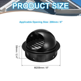 PATIKIL 8 Inch Vent Round Cover, Stainless Steel Exterior Wall Air Vent Louvered Soffit Vent Exhaust Outlet Hood for HVAC Ducting Exhaust Extractor Fan, Black