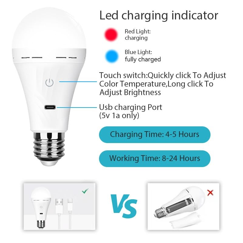 SiJiMingyue Rechargeable Battery Operated Light Bulbs for Non-Hardwired Fixtures with