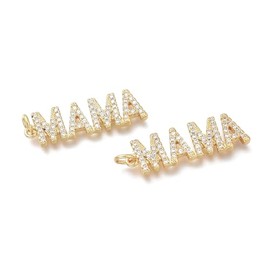 KitBeads 5Pcs Cubic Zirconia MAMA Charms Brass Word Mother Charms CZ Gold Plated Mom Charms for Jewellery Making Necklaces Bracelets Earrings Bulk