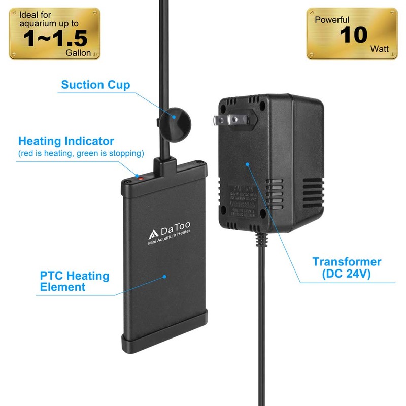 DaToo 30 Watt Small Aquarium Heater Mini Betta Flat Fish
