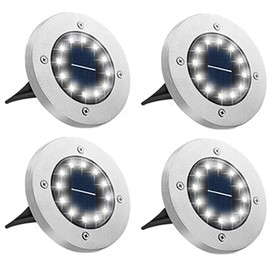 Bowfar Solar Floor Lights Outdoor, 12 LEDs, Cool White Solar Lights for Outdoor Use, 800 mAh IP65 Waterproof Solar Lights, Solar Garden Lights for Lawn, Walkway, Patio, Patio Garden, Pack of 4