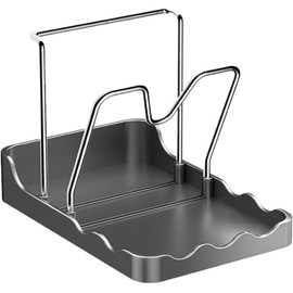 Organizador de tapa para ollas de cocina, polipropileno y acero inoxidable con soporte de cuchara integrado, espacios de trabajo de cocina ordenados, almacenamiento eficiente, para encimeras de cocina