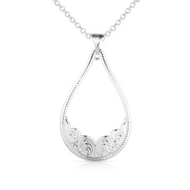 Montana Silversmiths Classic Allure Bright Cut Engraved Teardrop Shaped Pendant 28 Inch Necklace