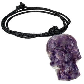 KYEYGWO Unisex Crystal Skull Pendant with Adjustable Nylon Rope, Tumbled Stones Skull Necklace Carved Ghost Head Gemstone Necklace Pendant Gothic Jewellery for Punk Rocks, Resin Nylon amethyst resin