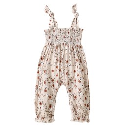 Baby Girl Summer Clothes Floral Sleeveless Romper Straps One Piece Jumpsuit Outfit Bodysuit Clothes (Beige, 18-24 Months)