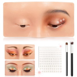 Silicone Makeup Practice Board - Face & Eyes Mannequin for Artists & Beginners, With Makeup Brushes & 165Pcs Pearl Stickers (Bright)