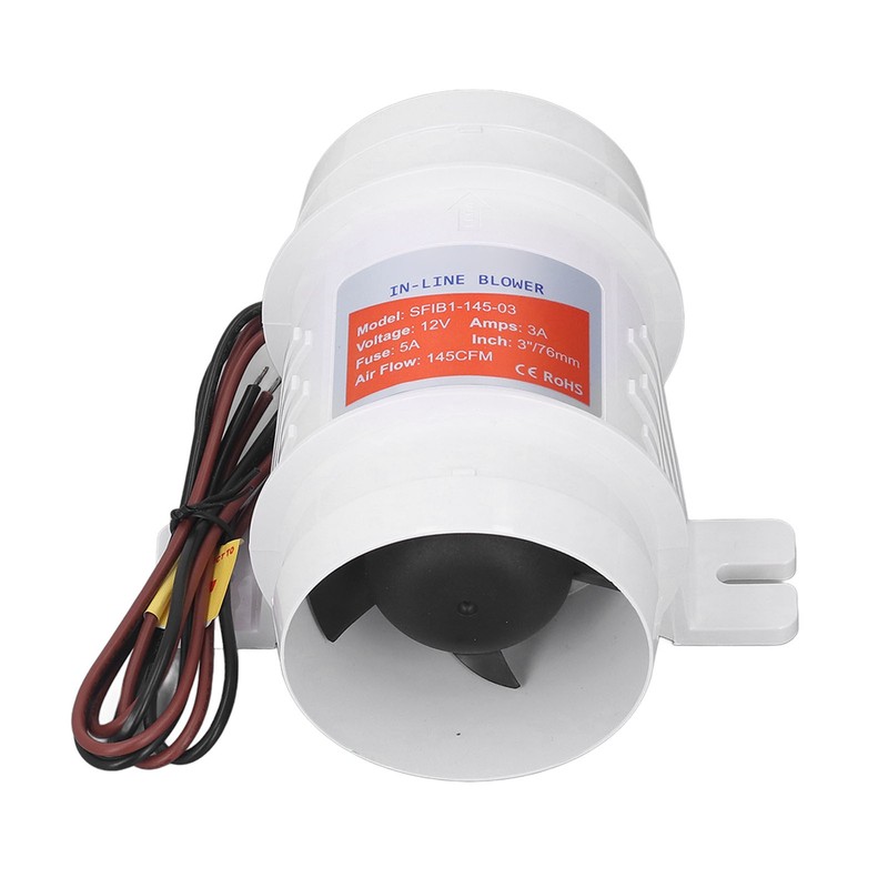 In Line Air Blower 3in 145CFM 12V High Efficiency Marine