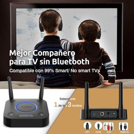 1Mii Transmisor Bluetooth 5.2 para TV a 2 Auriculares Bluetooth, Adaptador Audio Bluetooth TV con Control de Volumen, Entrada Óptica, Coaxial, Aux, RCA, Aptx Baja Latencia, Largo Alcance…