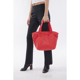 CLARANY Red Comfortable Light weight Medium size Quilted Tote bag with Pouch and Strap water repellent