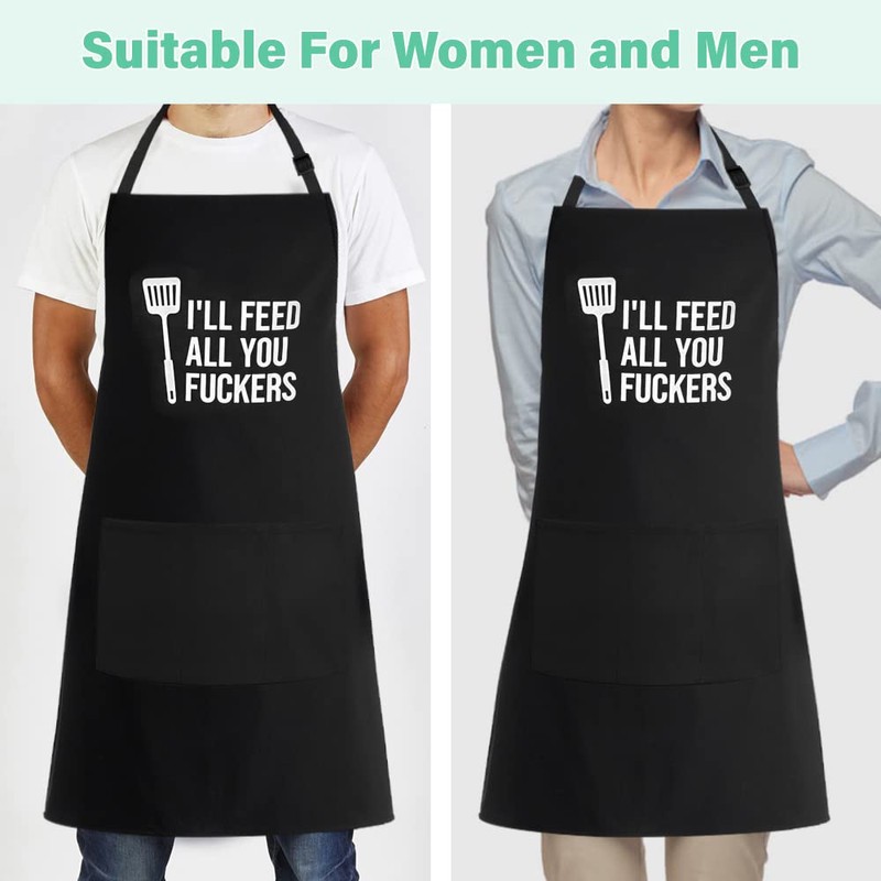 Funny Apron for Men Women, Adjustable Chef Kitchen Cooking Grill