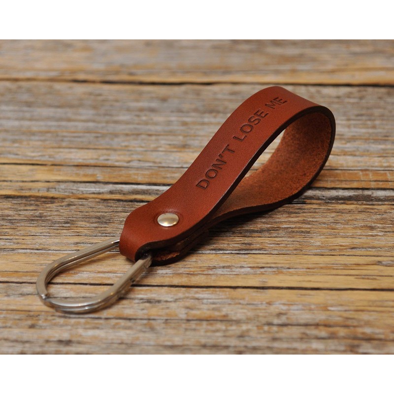 Dark brown leather key chain drop shape ring keychain boyfriend