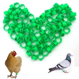 DHER Poultry Foot Rings Chicken Leg Rings with Number 100 Pieces 10 mm with Digital Bayonet Identification Pigeon Rings Numbers 1-100 Mark Pigeon Foot Rings Small Poultry Foot Rings (Green)