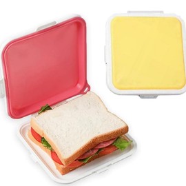 2 Pack Sandwich Containers,Silicone Toast Bread Storage Box Reusable Sandwich Box for Lunch, Outdoor Portable Food Container Microwave Dishwasher Safe (Pink,yellow)
