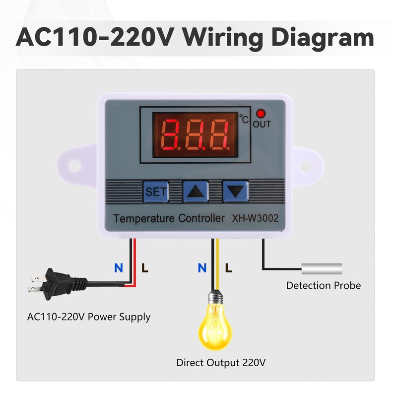 Fastsaw W3002 Temperature Controller AC110-220V 10A with Transformer Multifunctional Digital