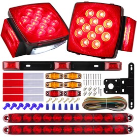 Partswcgg 12V Led Utility Trailer Lights Wiring Kit, Square Combination Stop Turn Tail License Lights,Red/Amber Marker Lamp,3rd Third Brake Tail Red Clearance ID Light Strip Bar w/25ft Wiring Harness