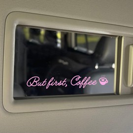 Set 2Pcs But First Coffee Rearview Mirror Decal Funny Coffee Cup Pink Humor Car Decals Water Bottle Window Sticker Vinyl Waterproof 3,5x0,5 Inches Decal New Car Accessories Gift for Mom Dad Friend