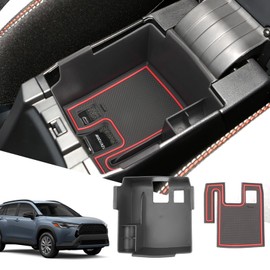 SXCY for 2025 Toyota Corolla Cross Center Console Organizer 2024 2025 Corolla Cross Armrest Console Tray 22-25 Corolla Cross Accessories(for “Corolla Cross” Crossovers&SUV, NOT for “Corolla” Car)(Red)