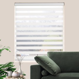 JIANGPIN TEXTILE Zebra Roller Shades, Dual Layer Roll Up Blind for Living Room, Semi Sheer Shades Window Privacy Light Control for Day and Night, (Maximum Height 72inch, White Color, Width 22 inch)