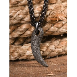 HAQUIL Wolf Tooth Necklace, Iron Amulet Pendant, Wheat Chain Jewelry for Men and Women