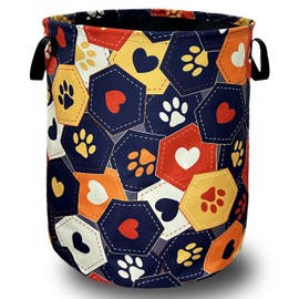 Colorful Dog Paws Hearts Laundry Basket Foldable With Handles Funny Tote Bag Oxford Cloth Animal Laundry Hamper 18.9"x16.5 "Clothe Storage Bucket Toy Organizer For Bathroom/Laundry/Bedroom