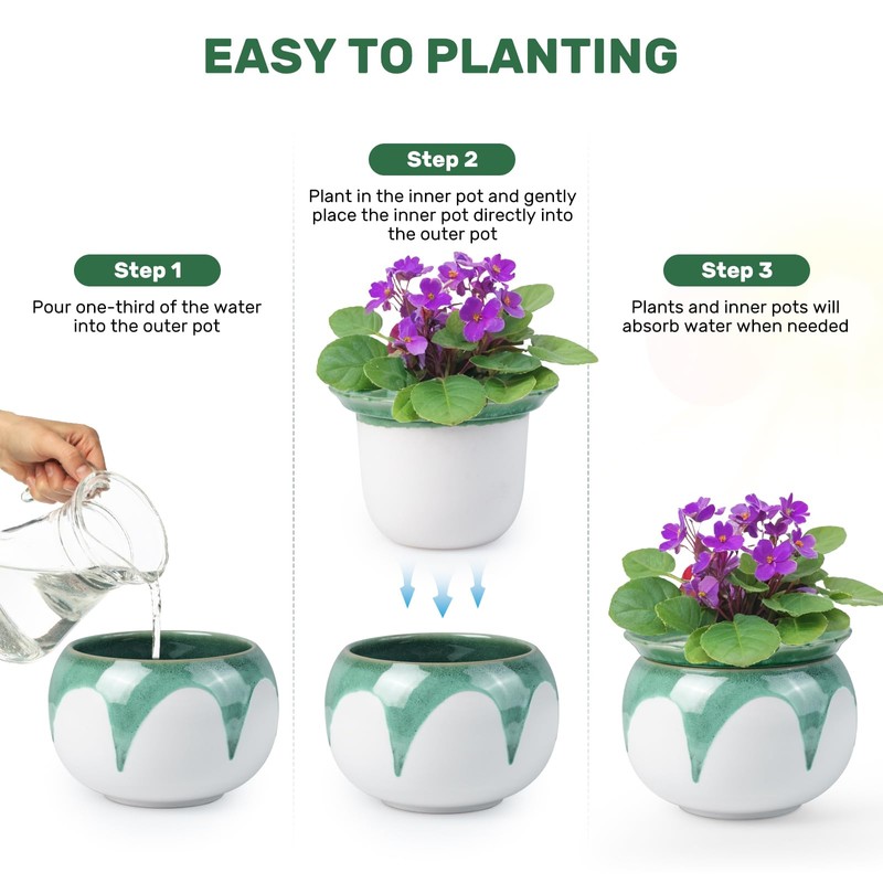 LITUDISO African Violet Pots, 6 Inch Self Watering Pots for