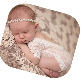 Fashion Cute Newborn Baby Girls Photography Props Headdress Lace Outfits Photo Shoot Props Outfits(Lace Romper+Headband)