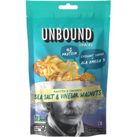 Unbound Snacks Flavored Nuts - Sea Salt & Vinegar Walnuts, 4 oz (Pack of 4) - Healthy Snacks, 4g Protein, 1g Sugar, High in Omega 3, Gluten Free, Vegan - Freshly Roasted & Seasoned Gourmet Walnut Halves