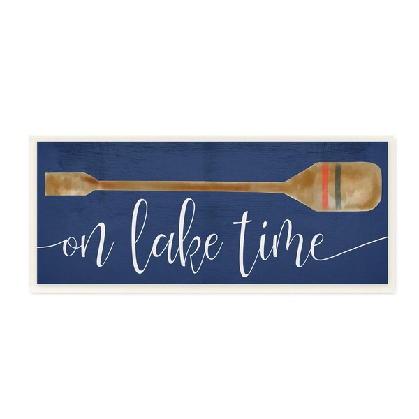 Stupell Industries On Lake Time Phrase Boat Oar over Blue Wall Plaque Art Design by Daphne Polselli