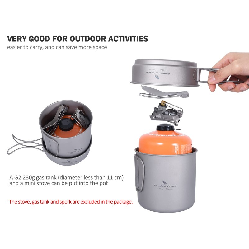 Boundless Voyage Titanium Pot Pan Set with Folding Handles Outdoor