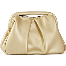 Evening Bag Clutch Purse for Women Top-handle Clutch Bag Detachable Chain Crossbody Bag Party Wedding Handbag(light gold)