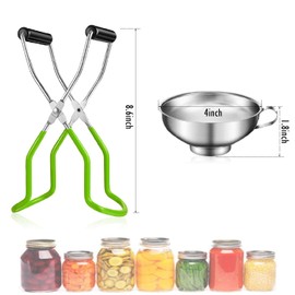 2 Pieces Stainless Steel Canning Jar Lifter Tongs and Canning Funnel with Safe and Secure Grip for Wide Mouth and Regular Jars, Easy to Clean and Dishwasher Safe (Red)