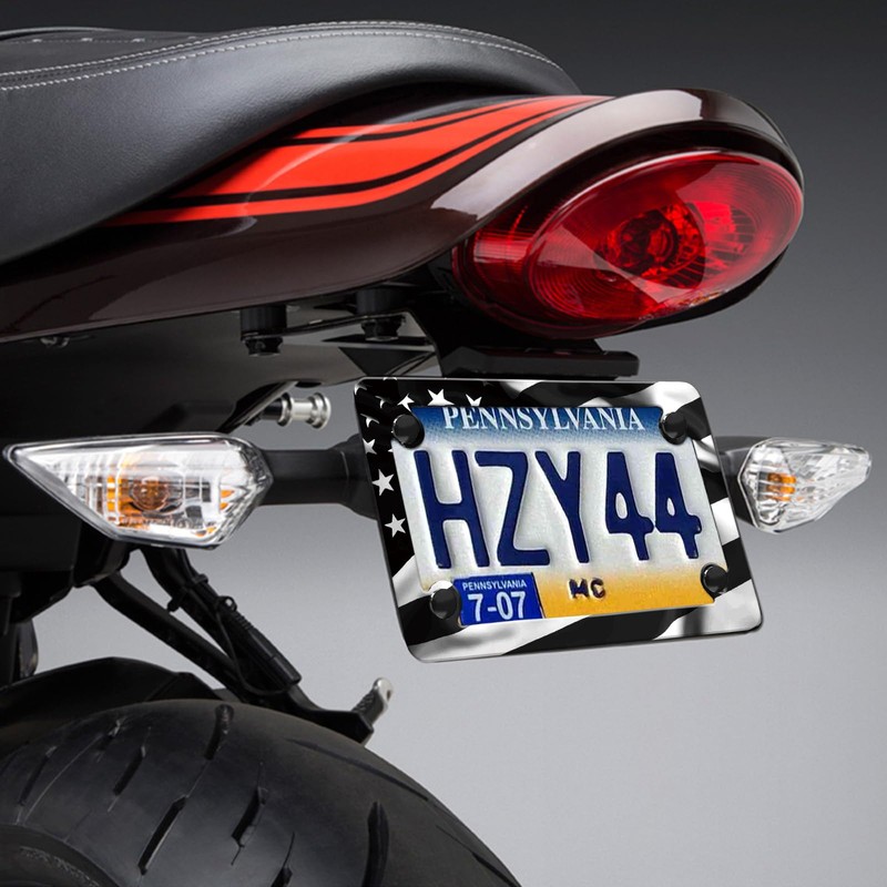 Motorcycle American Flag License Plate Frame - 4 Holes Stainless