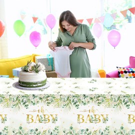 GREHUMOR 3Pack Sage Green Baby Shower Tablecloths Plastic Eucalyptus Leaves Oh Baby Table Cloths Sage Green Oh Baby Shower Decorations for Birthday Bridal Gender Neutral Party Decorations