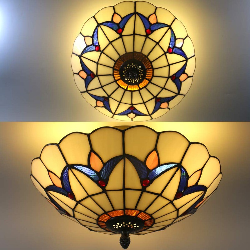 Skyweel 12 Inch Vintage Chandeliers Light Tiffany Style Stained Glass