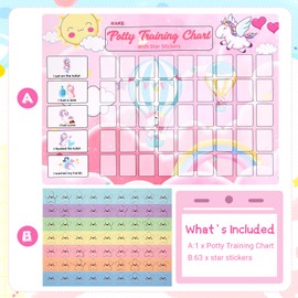 khlerox Potty Training Chart for Toddlers with 63 Reusable Magnetic Star Stickers, Interactive Reward Chart for Toilet Training (Unicorn)