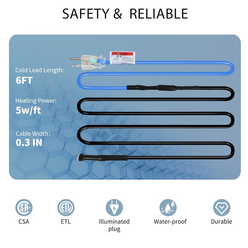 TOPDURE 60ft Roof Deicing Cable, 5w/ft Constant Wattage, CSA ETL