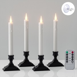 DRomance Battery Operated Flameless Window Candles with Remote Timer, 4 Pack Suction Cups and Candle Holders Included Dripping Wax Effect White LED Flickering Window Candles Christmas Holiday Decor