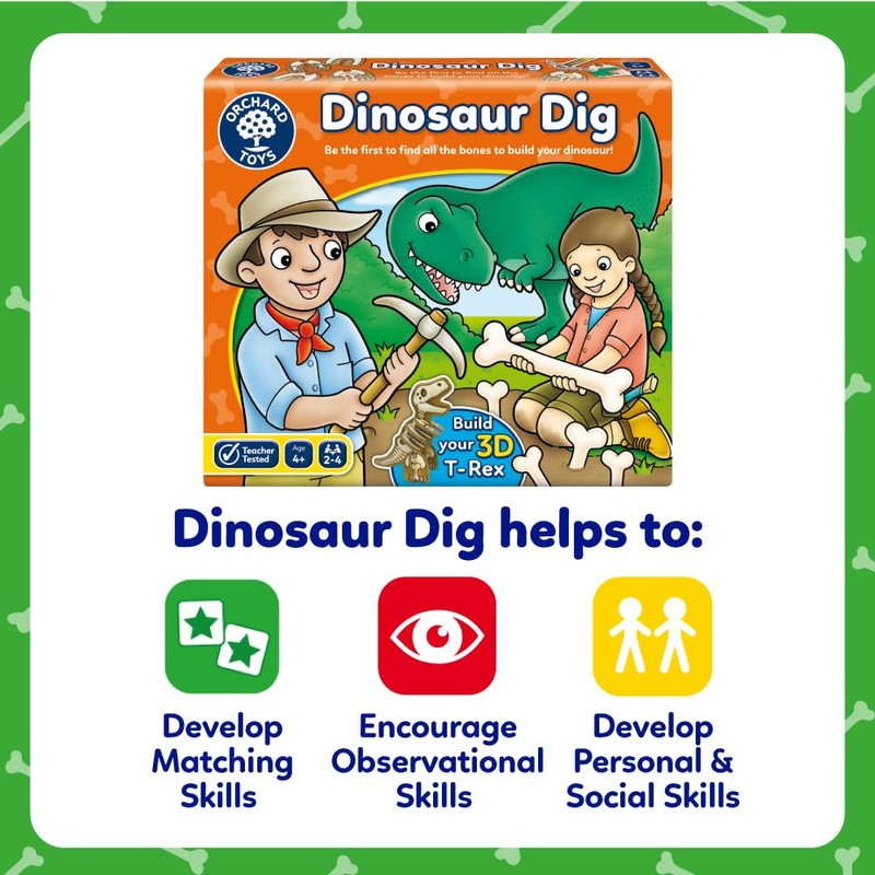Orchard Toys Dinosaur Dig Game, build 3D Dinosaurs, fun memory