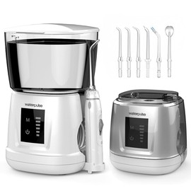 Irrigador Bucal, Water Flosser con Tanque de Agua Grande de 1000 ml, 6 Puntas de Chorro y 6 Niveles de Presión con Memoria de Presión y Pantalla Táctil, Depósito Reversible para Facilitar el Almacenamiento.(Blanco)