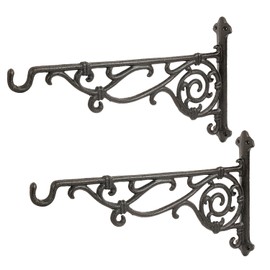 Sungmor Cast Iron Hanging Plant Bracket, 16.5" Large Outdoor Wall Plant Hangers, 2pcs Black Heavy Duty Hanging Basket Hooks, Decorative Hooks for Flower Pot, Lantern, Wind Chime, Hummingbird Feeder
