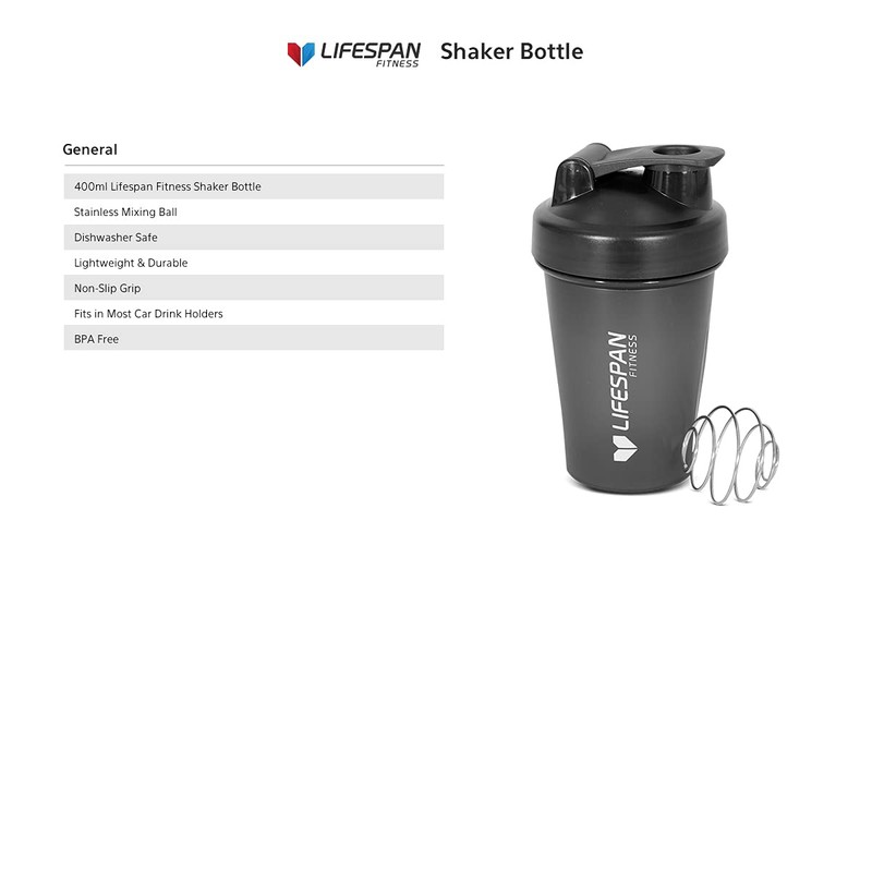 Lifespan Fitness Shaker Bottle, 500 ml Capacity, Black