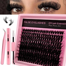 Eyelash Extensions Set, 200 Pieces, Fluffy Artificial Eyelash Clusters, Lashes Extension Set, Thick Lash Clusters, Individual Eyelash Extensions with Bond and Seal and Tweezers (60K Kit)