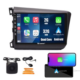 Kunfine Car CarPlay Android Auto Navigation Stereo GPS Radio Reverse Camera Display 9" IPS Touchscreen Headunit Tablet Pad Media Player for Honda Civic 2012-2015 LHD, if Applicable Quad Core 2G+32G