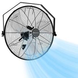 Comfort Zone 20” Industrial Wall Mount or Floor Fan, 3 Speeds, Angle Adjustment, All-Metal Construction, & Steel Mounting Bracket (Included), Ideal for Garage, Workshop or Warehouse, Black, MTVF20WLFB