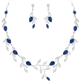 EVER FAITH Joyería de Boda para Novia Birdesmaid, Pendientes de Collar de Hoja de Piedra Natal en Forma de Pera de Circonita Cúbica Brillante para Mujer