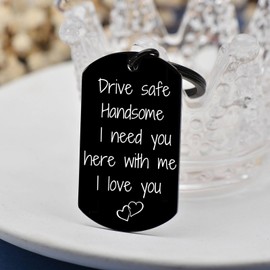 Coolvy Valentines Day Gifts For Him - Drive Safe Keychain for Boyfriend Husband I Love You Christmas Anniversary Birthday Gifts Men Presents from Wife Girlfriend, Black, Small