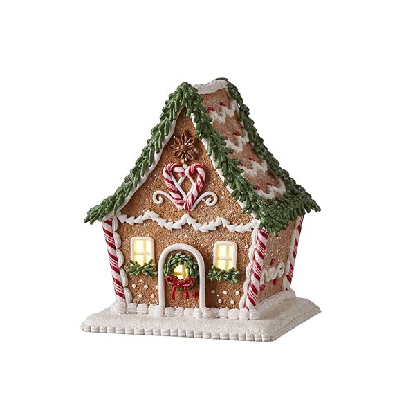Iced Peppermint Candy Cane Light-Up Gingerbread House